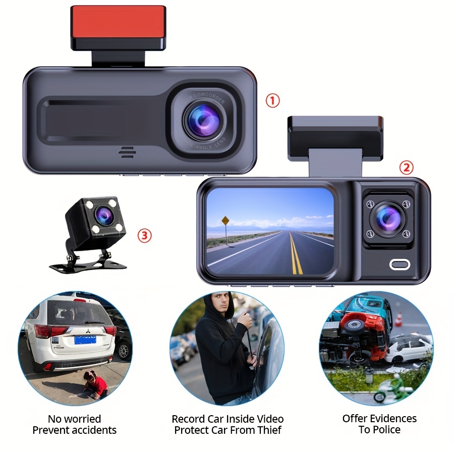 3 Channels Dash cam Car DVR 3LCD wifi 360° Driving Recorder Super