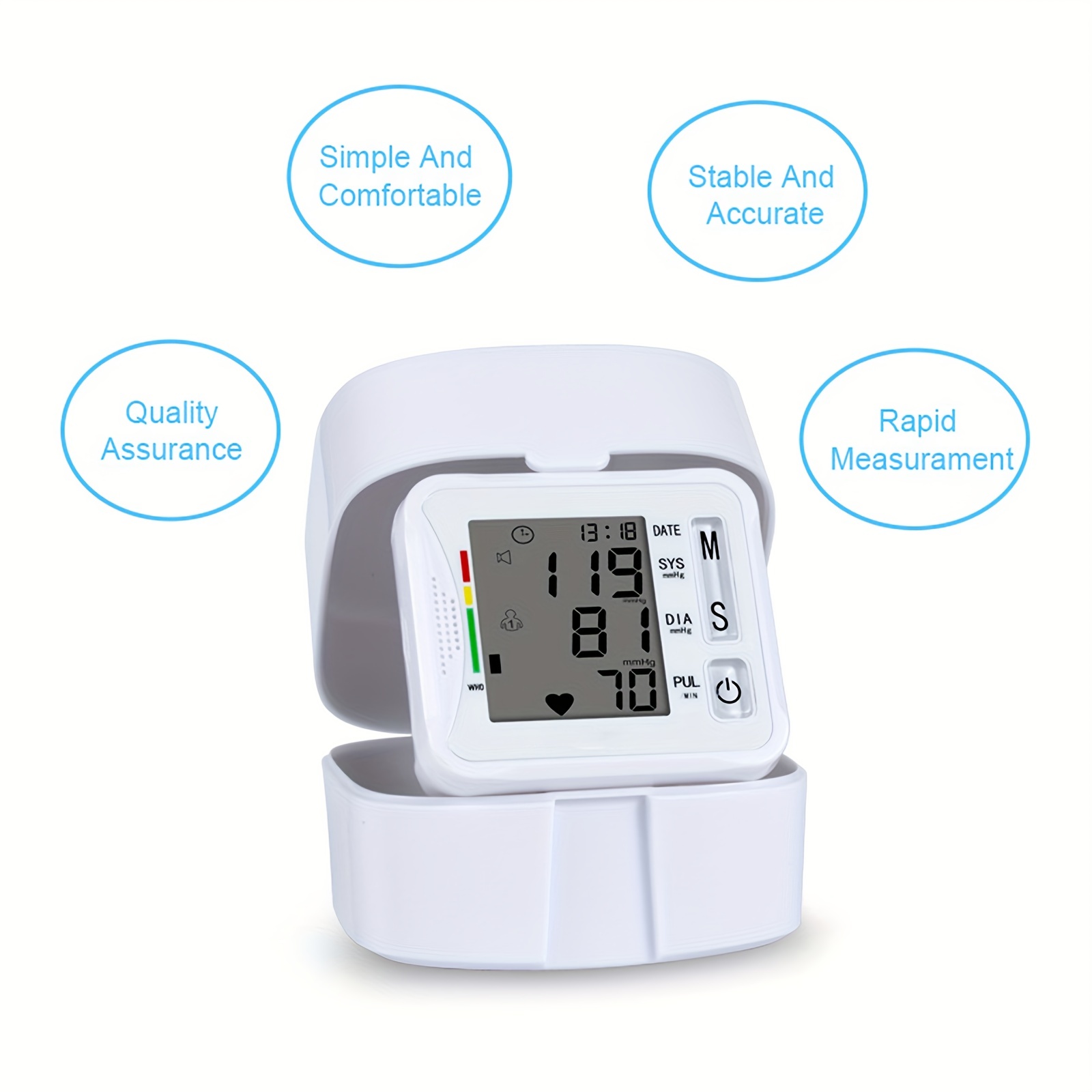 Wrist Blood Pressure Monitor, Blood Pressure Machine Have Large LED  Display, Automatic 99x2 Sets Memory for