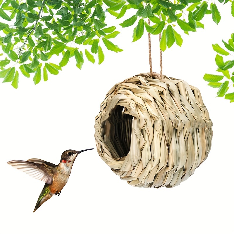 Natural Grass Hanging Bird Hut Round Parrot Grass House Woven