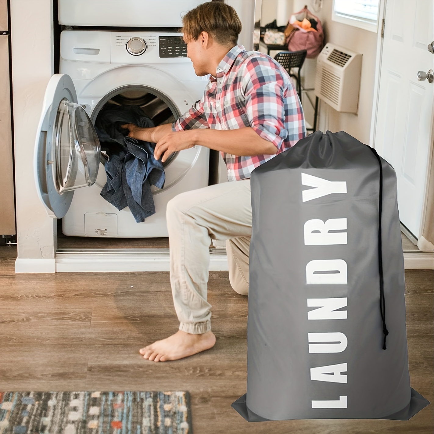 Bolsa de lavandería con cordón, cesto grande para ropa sucia, con forro  colcha, toalla, manta, almacenamiento