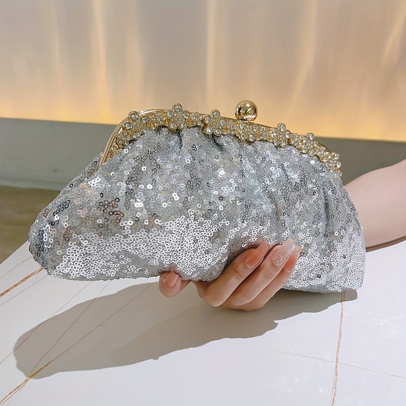 Silver evening bag deals with rhinestones