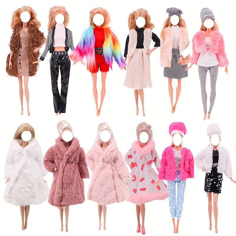 

3 Sets Winter Style Fur Vest Coat + Dress/casual Outfit For 11.8 Inch/30cm Doll 1/6 Bjd Dolls Clothes Accessories Plush Jacket Sweater Child's Gift Handmade Toys For Kids