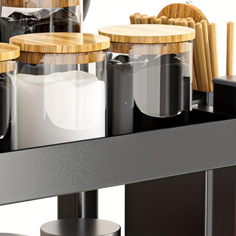 2 Tiers Kitchen Countertop Organizer Kitchen Spice Rack Counter Storage  Shelf with Chopsticks Knife Holder Hook Cutting Board Holder 