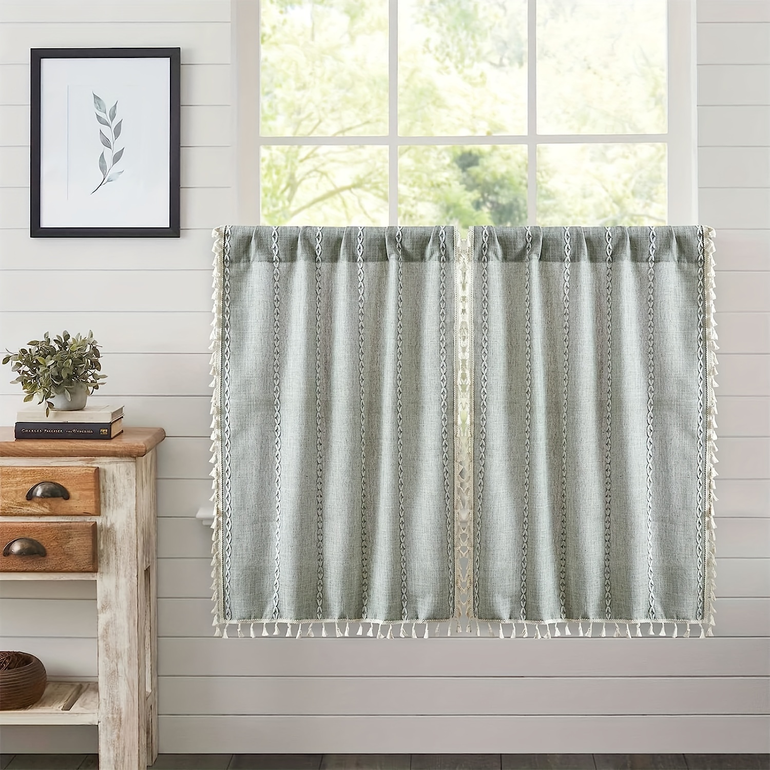 Cortinas cortas de algodón y lino, cortinas para ventanas pequeñas