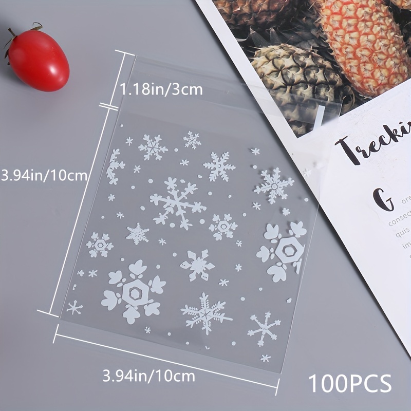 TEMU 100pcs Clear Snowflake Christmas Printing Cookie Bags, Self-adhesive Treat Bags, Handmade Tassel Candy Bags, Bag, Small Items Storage Packaging