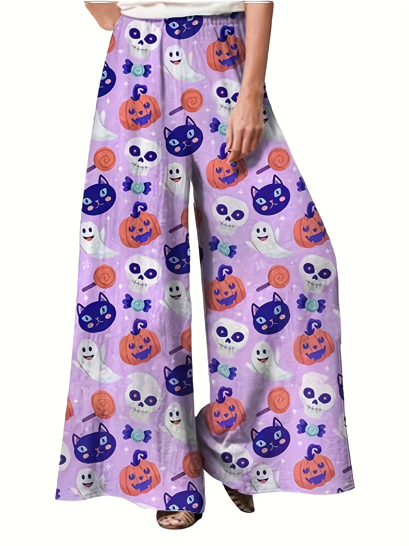 Halloween Womens Pajama Palazzo Pants For Women With Cute Pumpkins