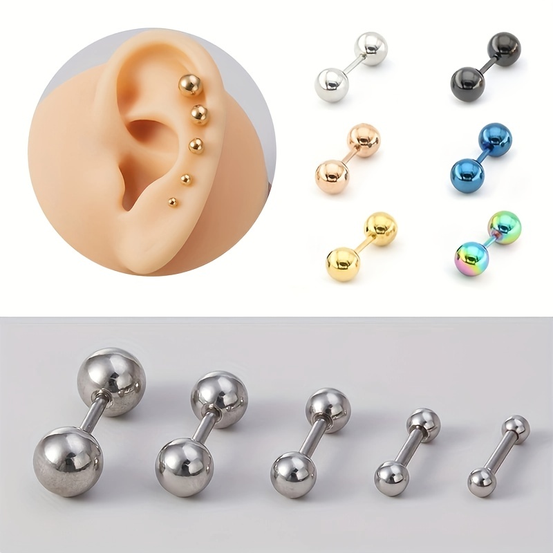 5pcs Stainless Steel Balls Ear Stud Earrings, Barbell Shaped