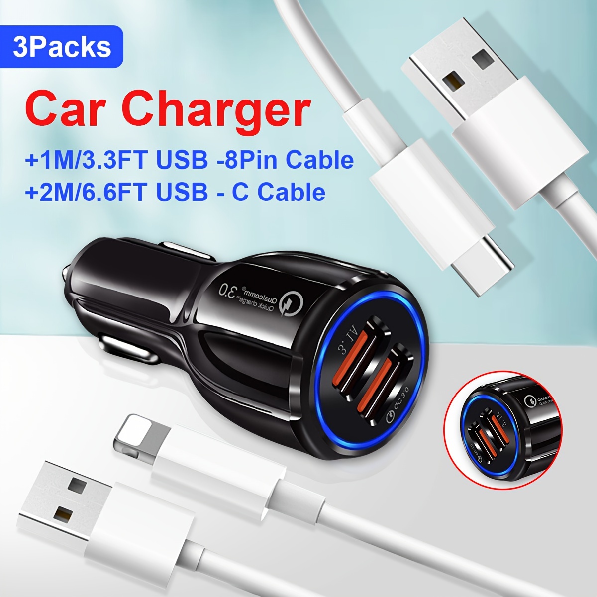 AINOPE USB C Car Charger and Mini Car Charger Pack, 48W Fast USB C Car  Charger Adapter Super Mini All Metal with 3.3ft USB C to C Cable,Smallest  4.8A