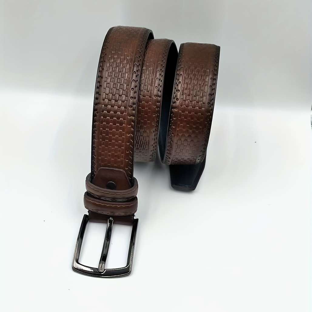 Men's Plaid Leather Belt Pin Buckle Casual Waist Strap