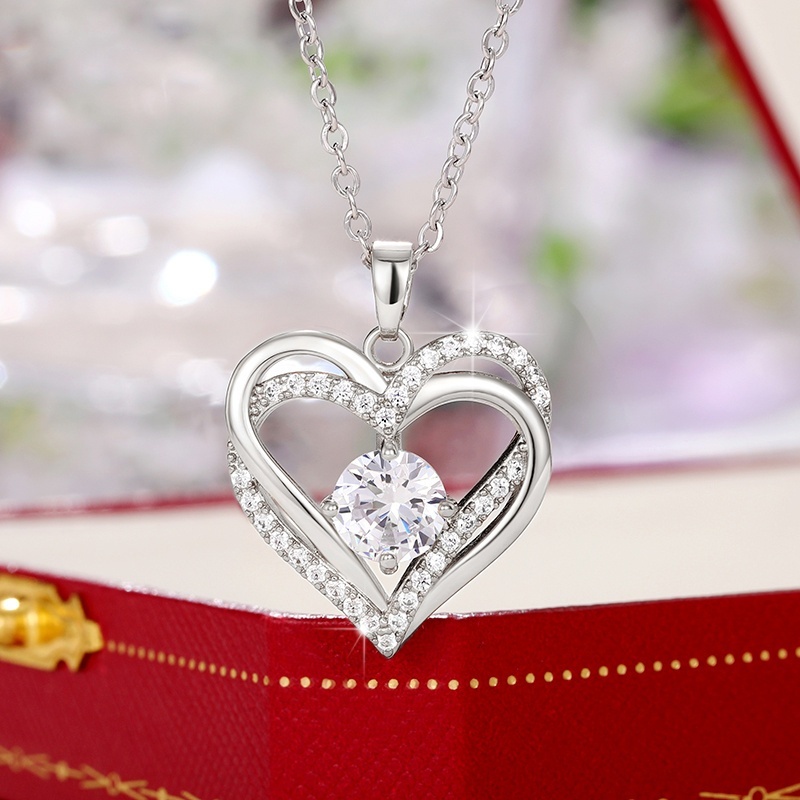 Couple Special Silver Plated Dual Love Heart Pendant Chain For