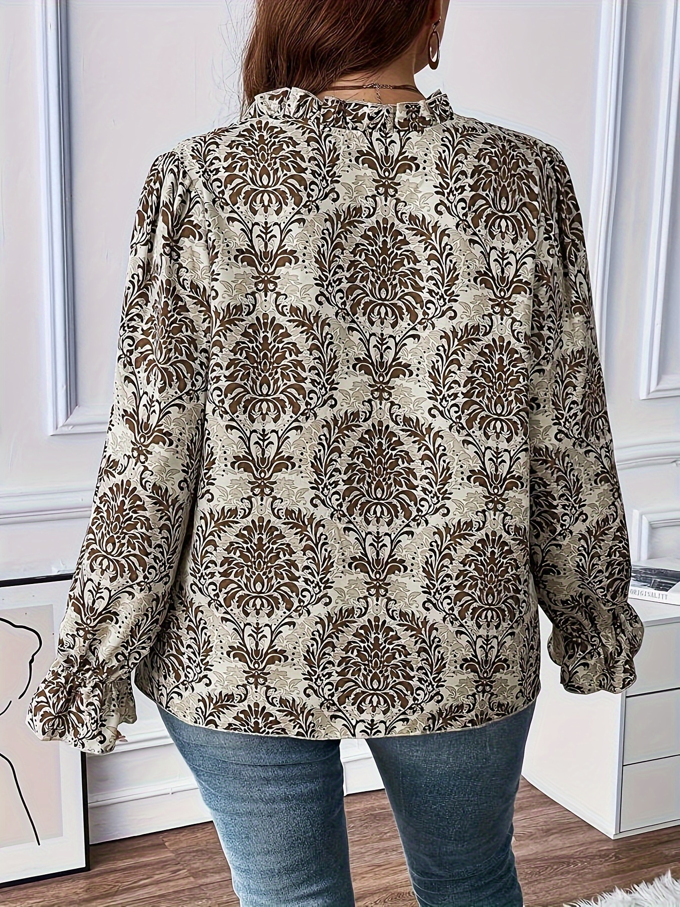 Plus Size Elegant Blouse Women's Plus Arabesque Print - Temu