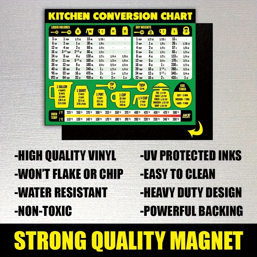 Kitchen Conversion Chart Magnet Imperial Metric Standard - Temu