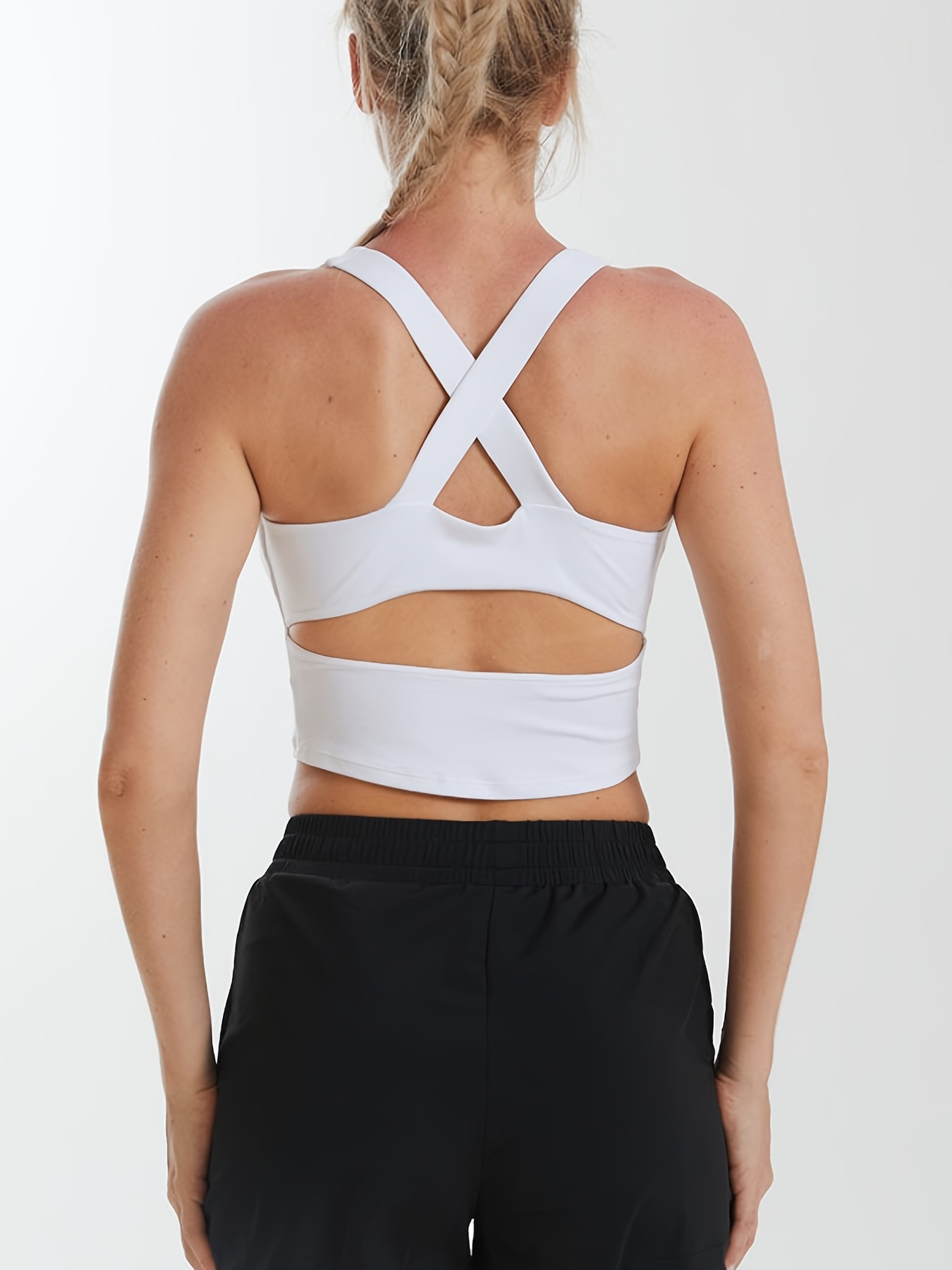 Solid Color Criss Cross Yoga Sports Shirt Cool Sleeveless - Temu