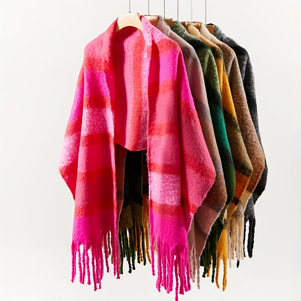 1pc Women's Double-sided Morandi Pink Fringed Scarf/shawl Made From Faux  Cashmere, Thickened And Warm, Casual And Fashionable For Daily Use
