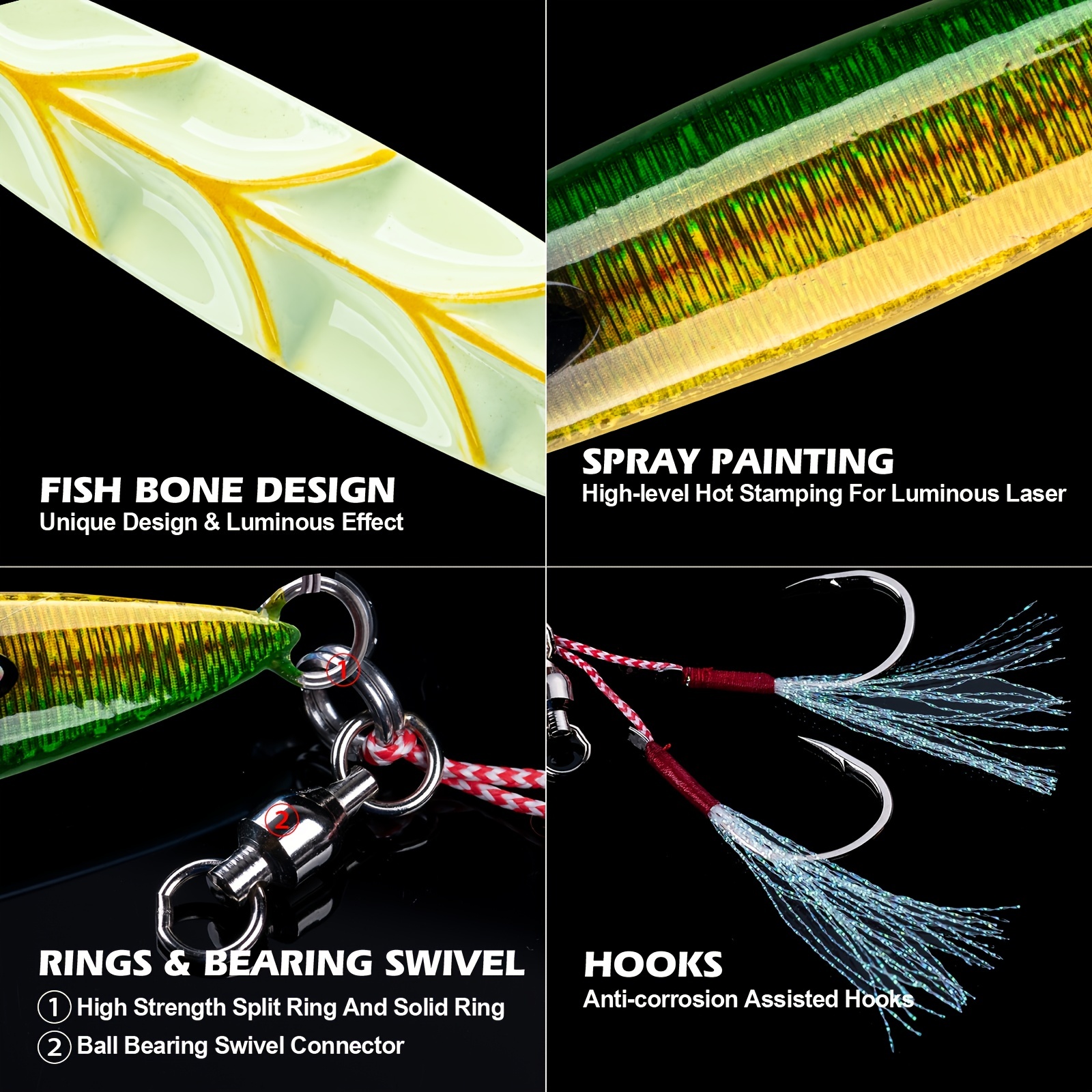 New pattern Goture Glow Slow Pitch Jigs , Double Assist Hook Fishing Jig  Lead Saltwater Jigging Lures for Tuna, Dogtooth Tuna, Yellowtail, Kingfish,  Bluefin-3Weights(80g/100g/150g) &3Colors 