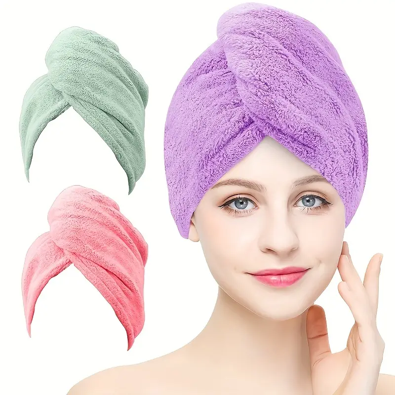 2pcs Toalla de pelo seco de secado rápido Súper absorbente Suave Toalla de  pelo retorcida con botón Envoltura de toalla de pelo para todo tipo de cabe