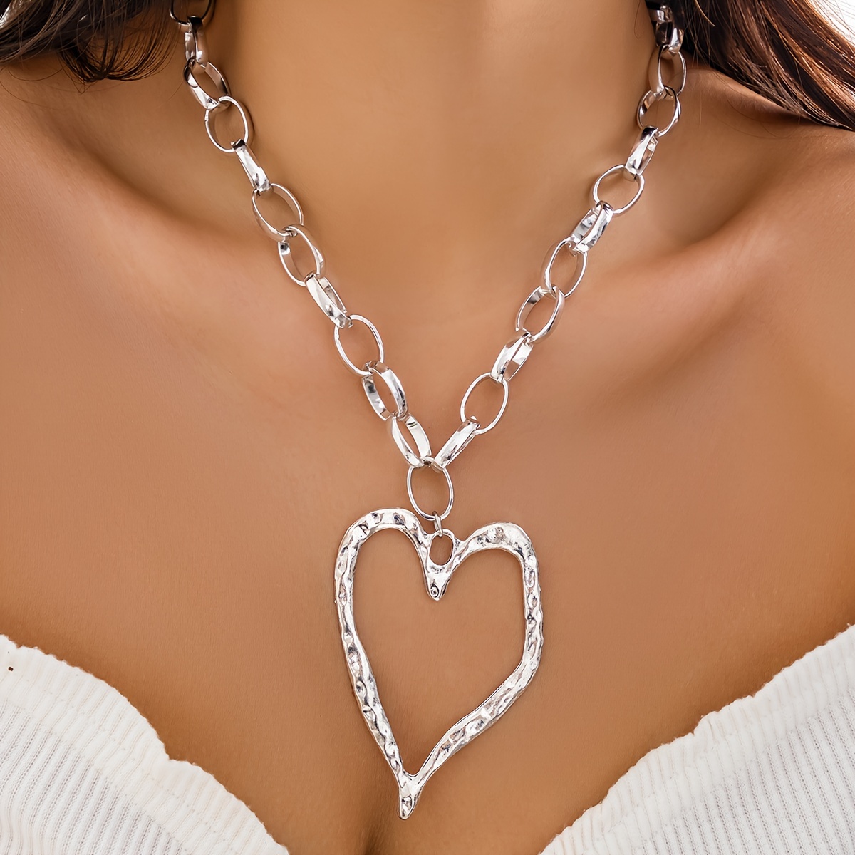 Bold Heart Pendant Necklace with Sharp Angles