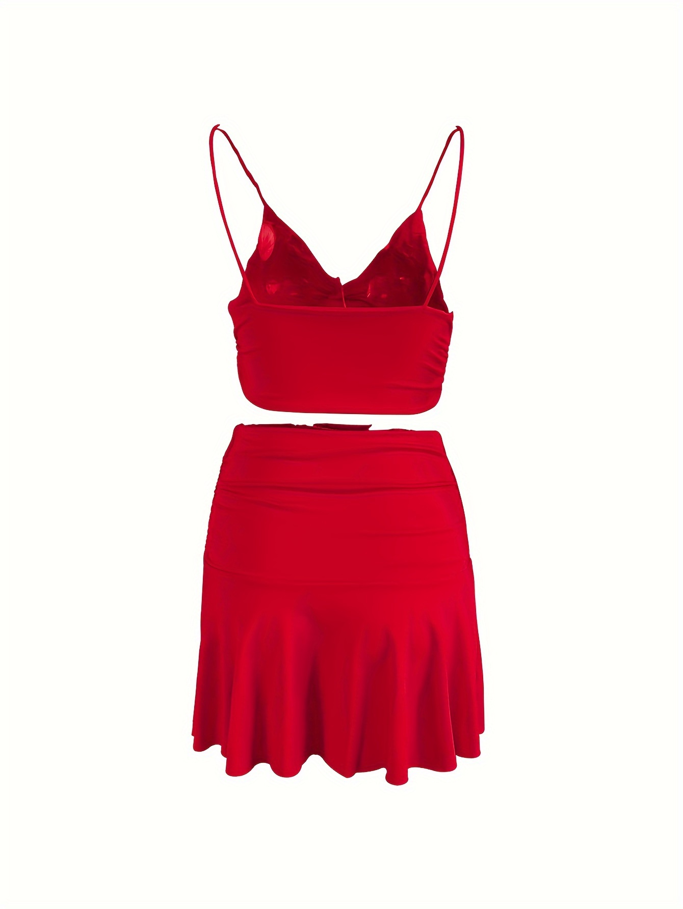 Sexy Solid Two piece Skirt Set V neck Crop Cami Top Ruched - Temu