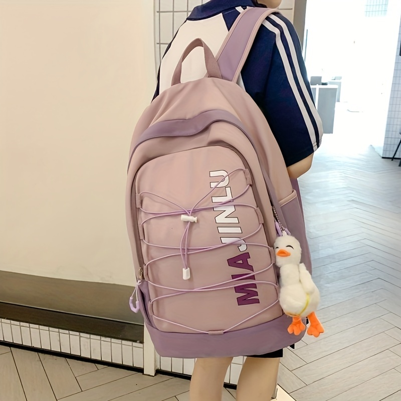 Colorblock Letter Pattern Backpack Zipper Rucksack School Bag