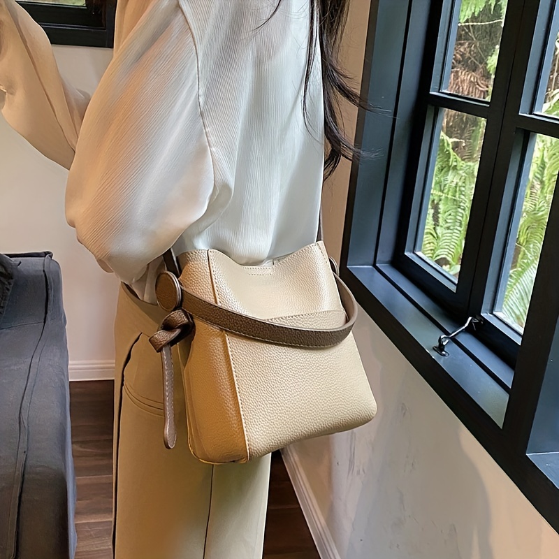 Litchi Embossed Square Bag Khaki Flap Top Handle For Work