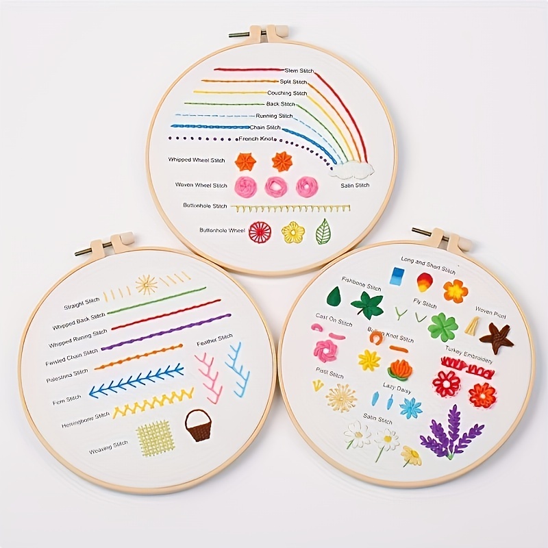 3 Sets Beginners Embroidery Stitch Practice Kit, Embroidery Kit To Learn 30  Different Stitches For Craft Lover Hand Stitch With Embroidery Fabric With