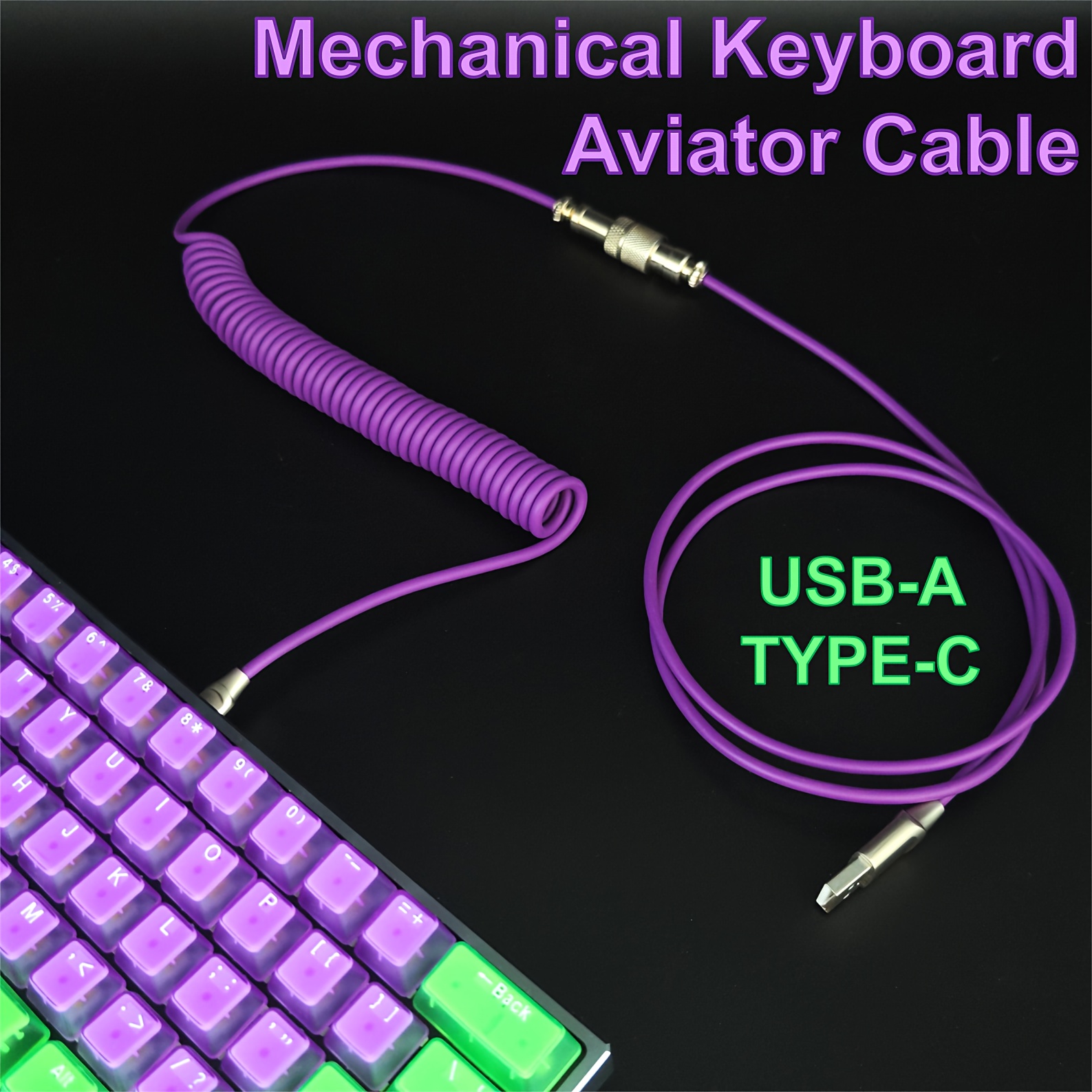 1 set/2 pièces câble de clavier de jeu mécanique détachable violet, ligne  de données de prise d'aviation avec Interface d'extension type-c, matériau  tressé enroulé, connecteur pilote en métal détachable, ligne de Navigation