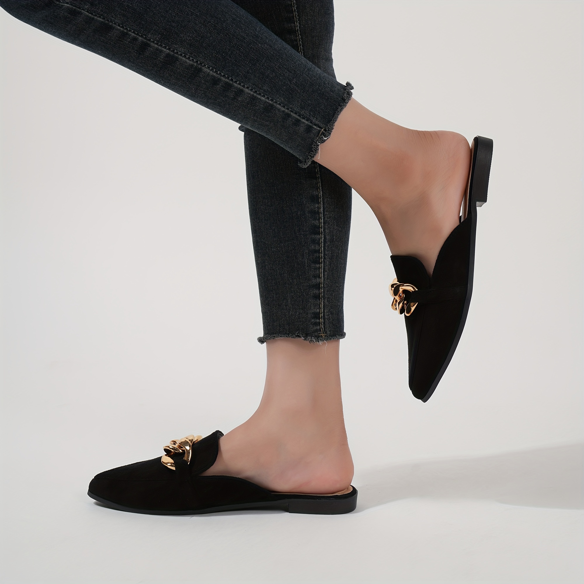 Black mules with gold 2024 buckle