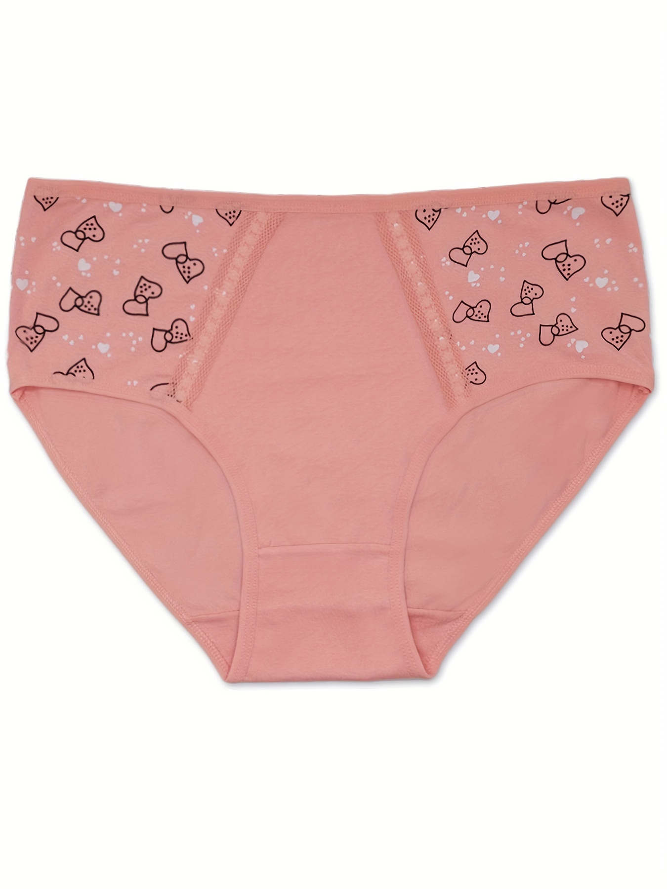 Heart Print Briefs, Comfy & Breathable Stretchy Intimates Panties, Women's  Lingerie & Underwear