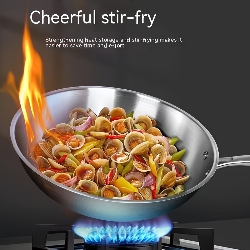 Stainless Steel Wok Stir fry Pan Chinese Wok Flat Bottom - Temu