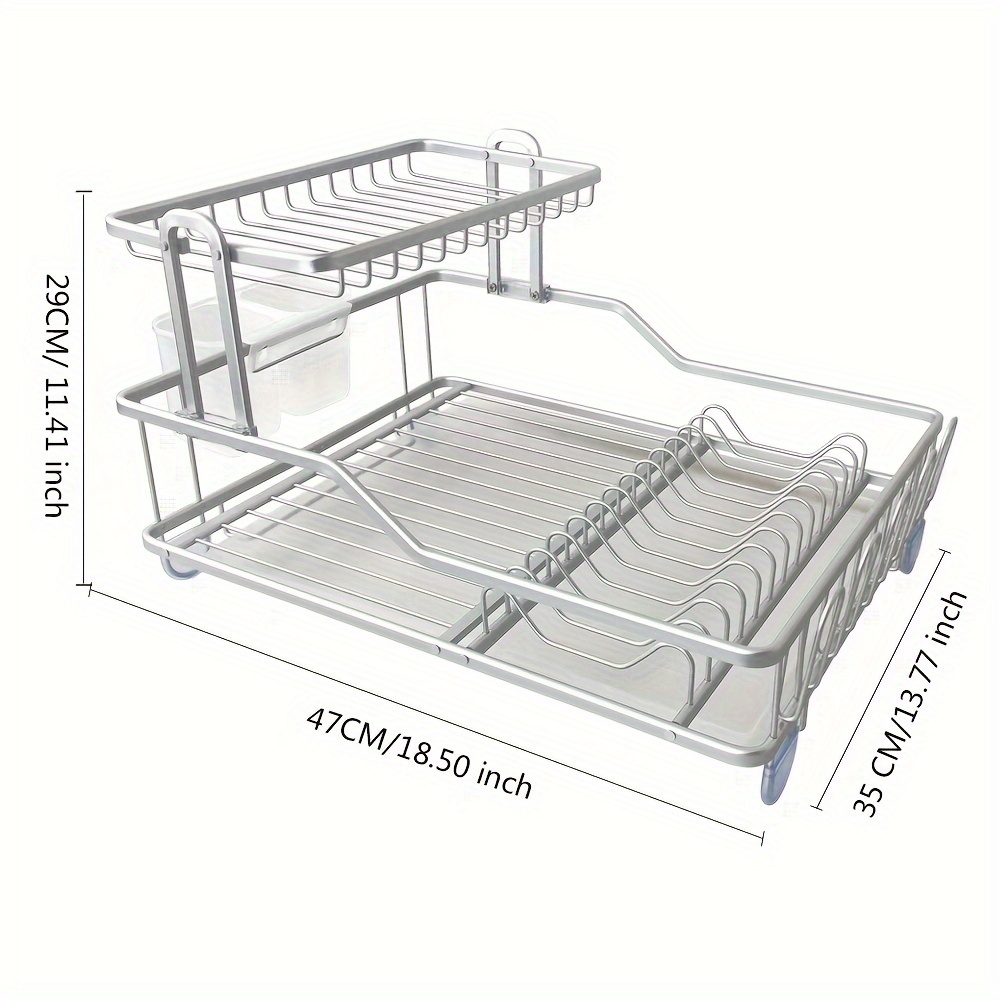 New Style Pvc Space Aluminum Dish Bowl Drying Rack, 2-tier Dish Rack For  Kitchen Counter, Durable Drainer Rack With Utensil Holder, Drying Rack For  Dishes, Knives, Spoons And Forks Holder, Kitchen Accessories 