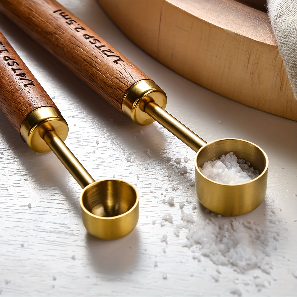 4Pcs/set Measuring Spoon Set Wooden Handle Stainless Steel