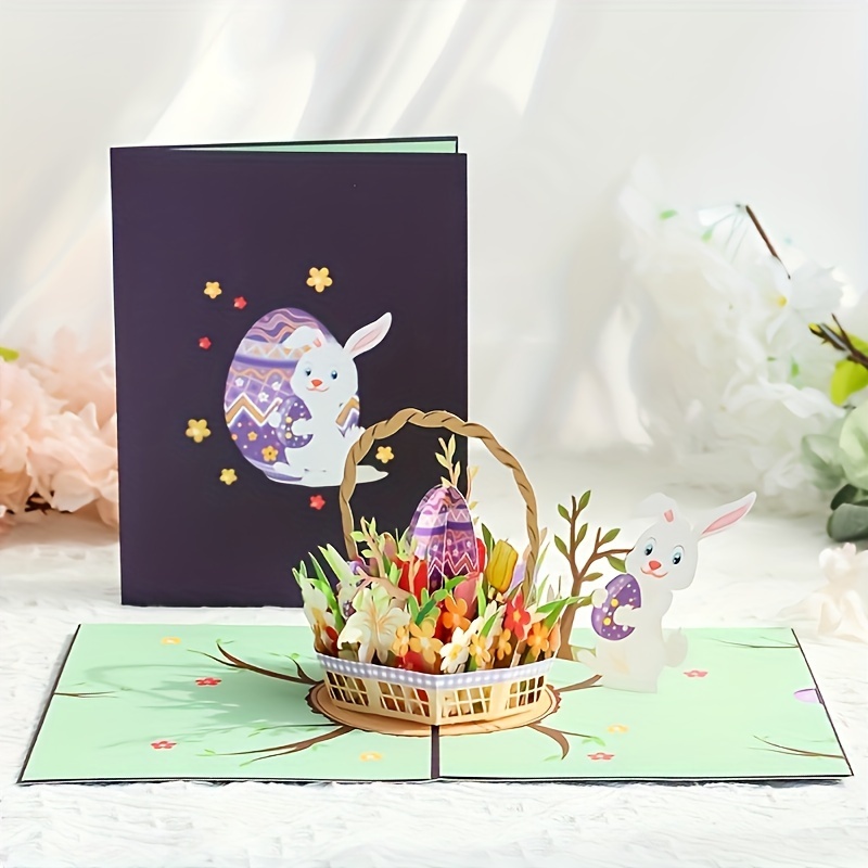 

Handcrafted 3d Pop-up Easter Bunny Greeting Card With - Theme, Cartoon Pattern, Paper , Suitable For Easter And Thanksgiving Wishes, For Anyone