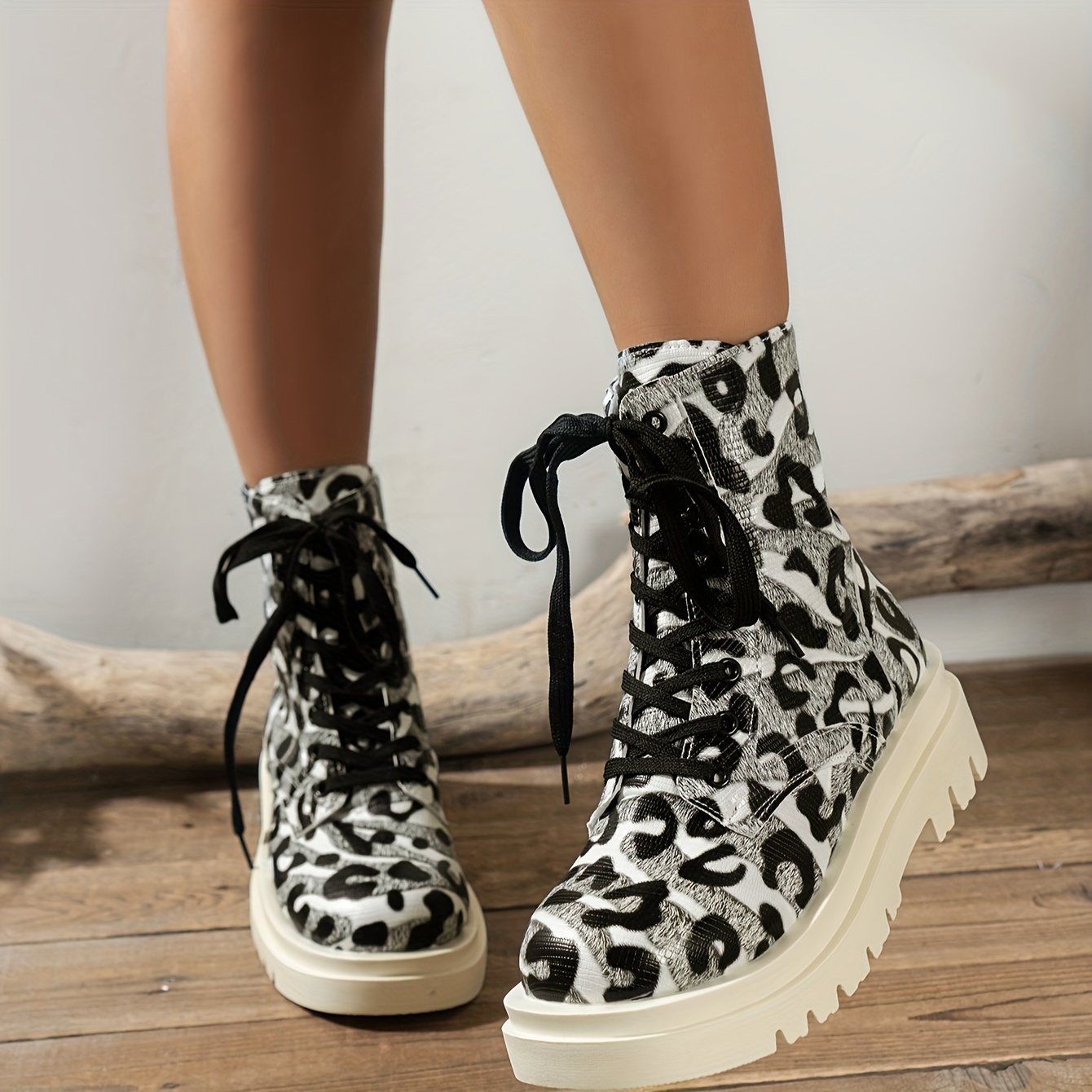 Leopard print combat boots best sale