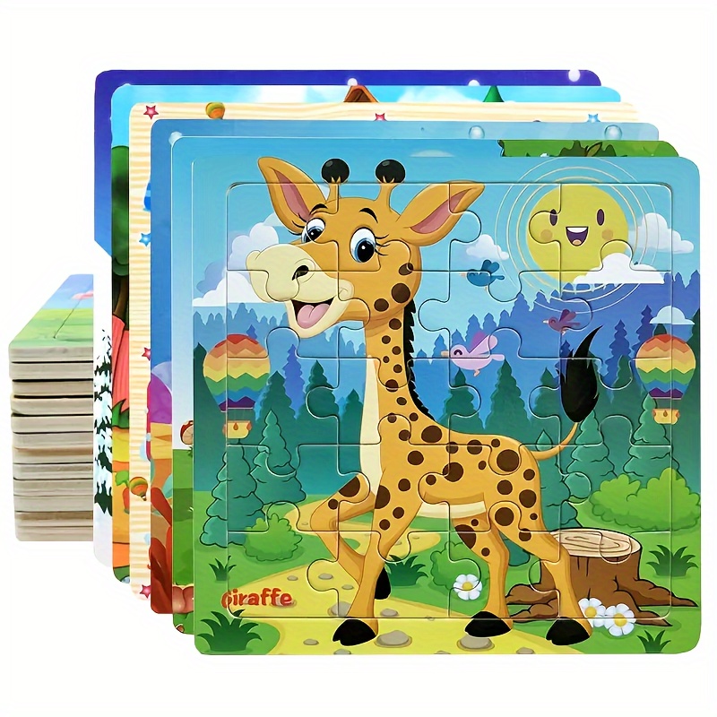 

5.79in/14.7cm 20pcs/pack Wooden Puzzle Cartoon Animals Car Letter Number Pattern Jigsaw Puzzles Game, Educational Learning, Halloween, Christmas Gift, Thanksgiving Day Gift