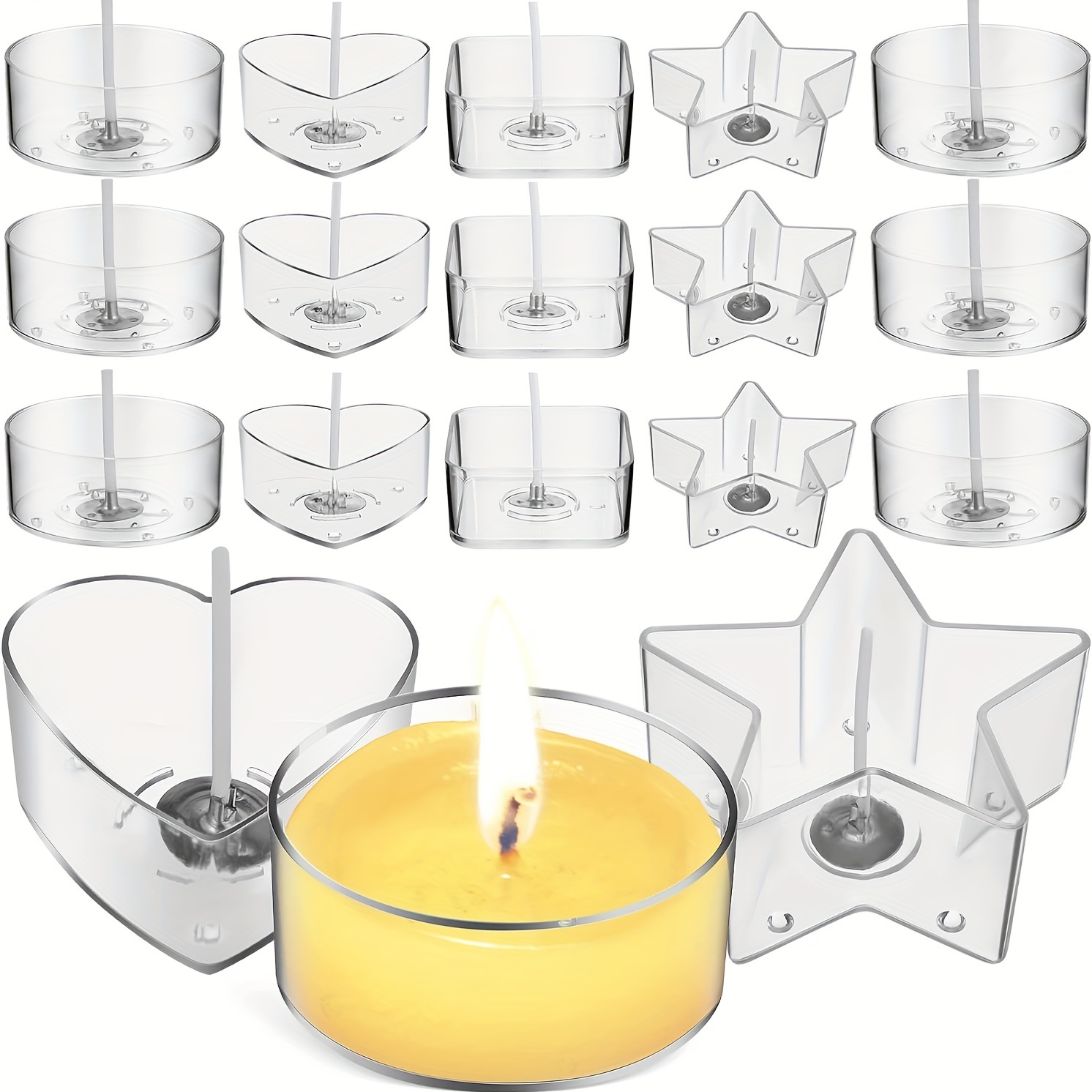  EXCEART 3 Sets Candle Setting Box Candle Making Cups Plastic to  Go Containers Candle Cups Candle Decorations for Candle Making Clear Votive  Candle Holders Heart Candles Square Candle Wick