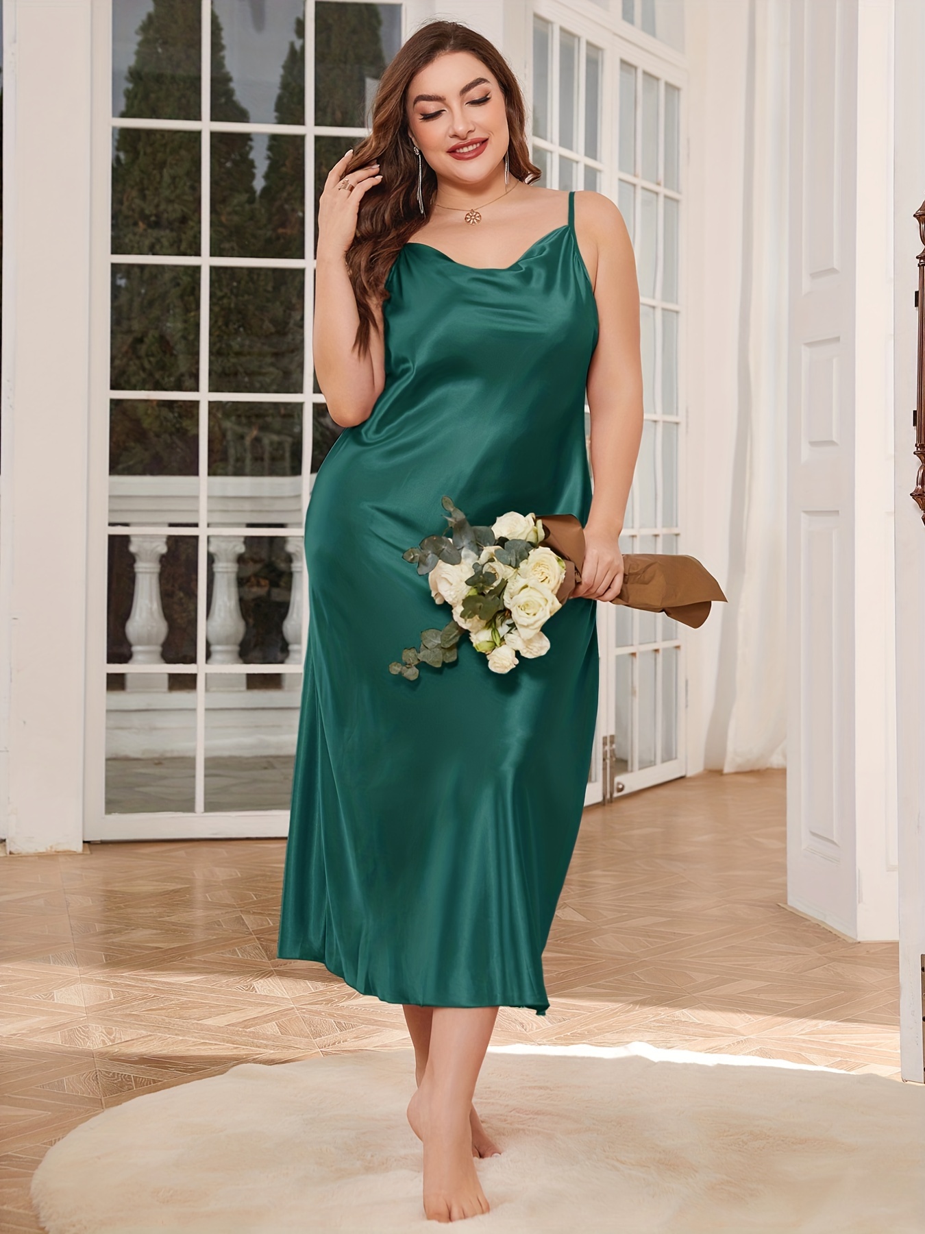 Elegant Alluring Cowl Neck Silk Dress