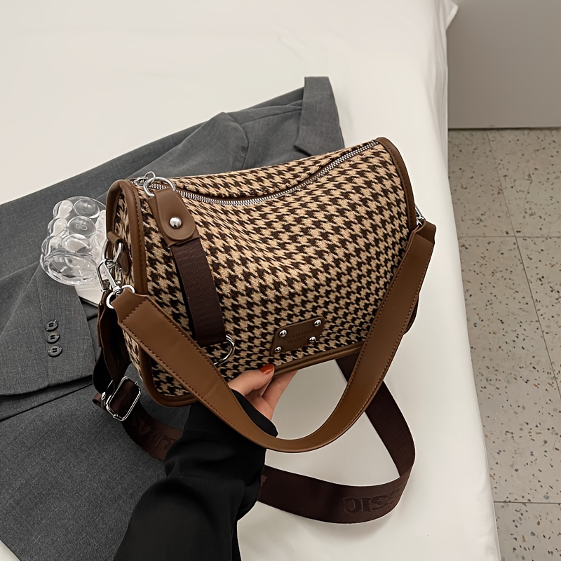 Large Capacity Clothes Handbag Houndstooth Pattern - Temu Australia
