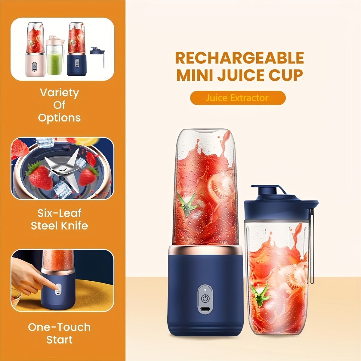 1pc Cordless Small Blender for Smoothies and Shakes- 6 Blades,PCTG USB  Recharging 4000mAh,7.4V Mini Blenders Cup,with 500ml+300ml Cups Blender for  Baby Food Strong Cutting Fresh Juice Blender Bottle Portable Mini Fruit  Juicer