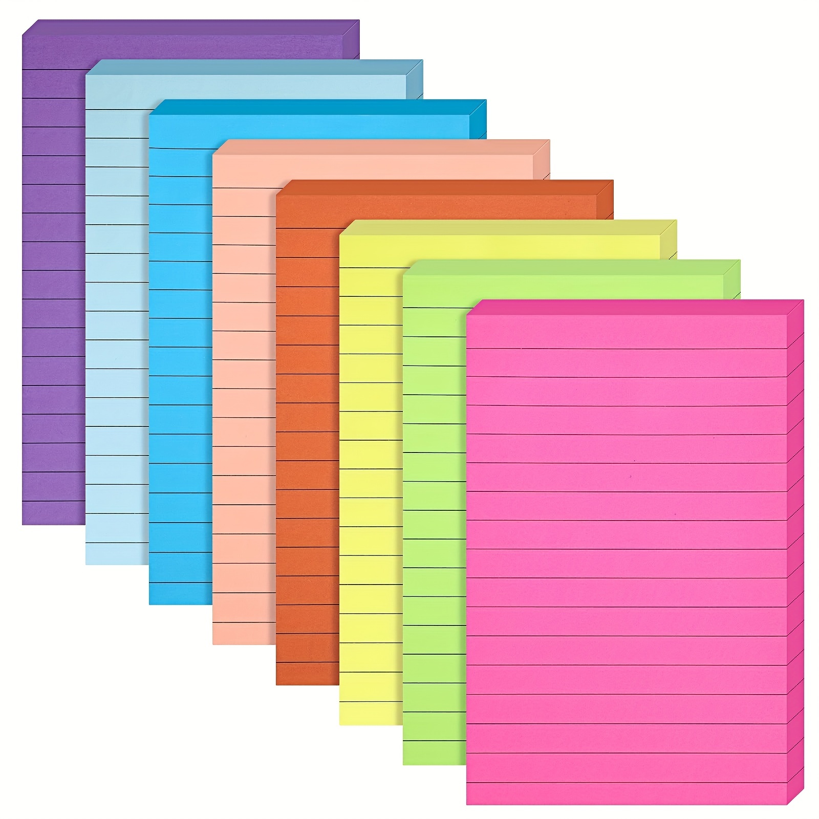 Lot de 6 notes adhésives lignées de 10,2 x 15,2 cm, 6 couleurs