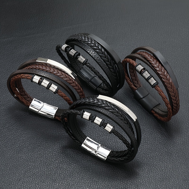 

New Hot Selling Men' Hand-woven Beaded Alloy Magnetic Pu Men's Bracelet