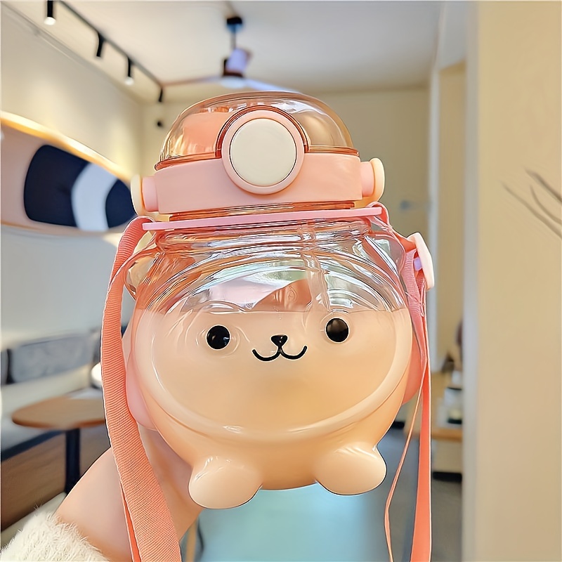 Cute Bear Water Bottle With Straw And Lanyard Perfect For - Temu