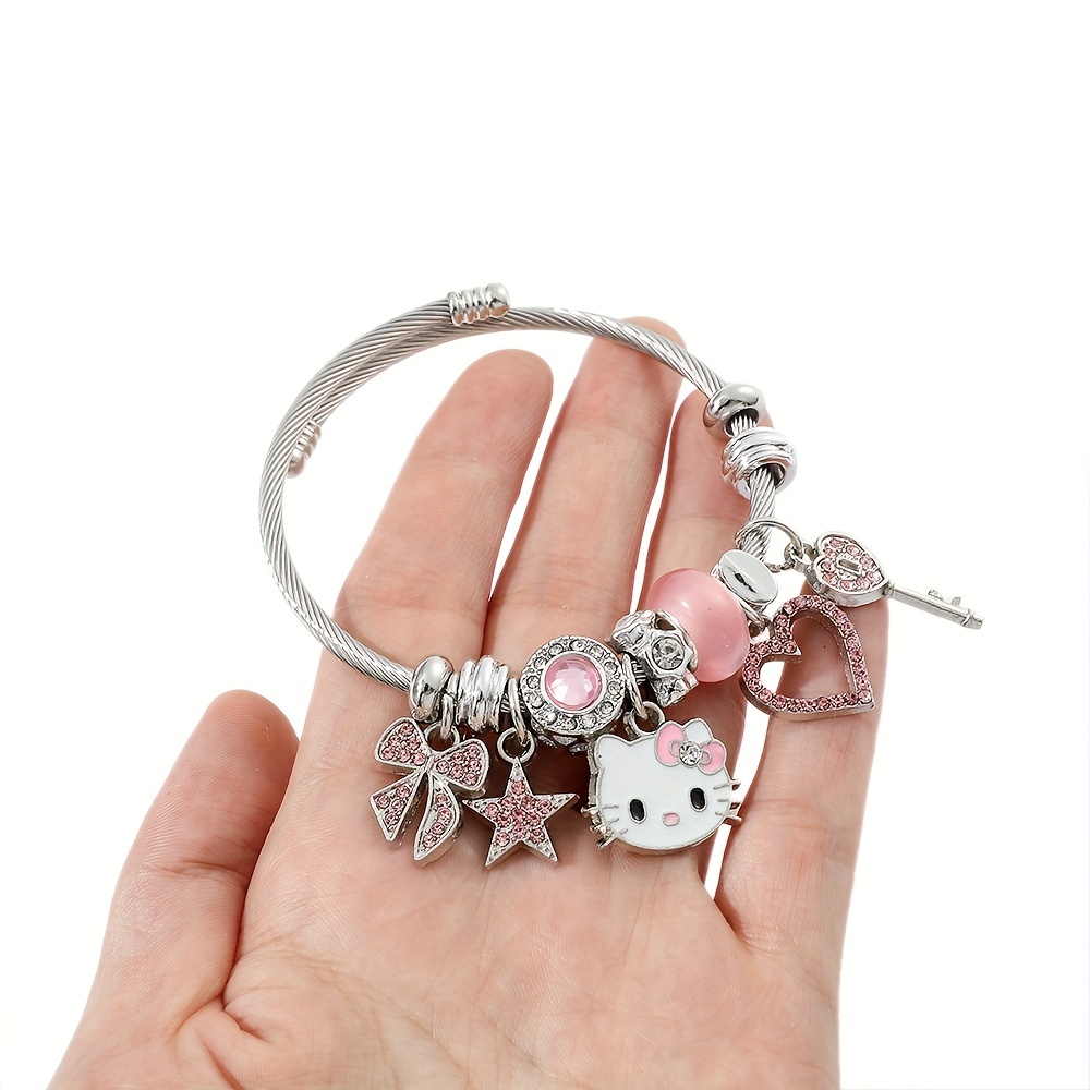 Sanrio Cartoon Cute Hello Kitty Bracelet For Women Simple Adjustable Bangle  Jewelry Charm Open Creative Exquisite Bracelet