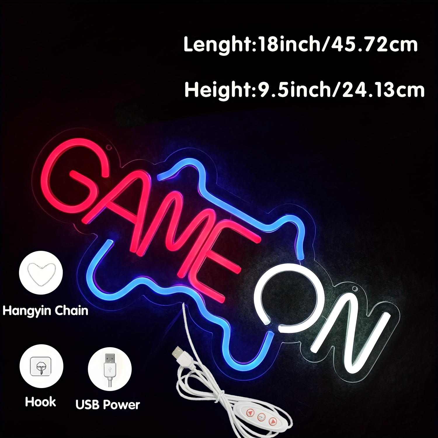 1pc Game On Neon Sign, Video, PC Game Room, Wall, Game Area, Bedroom, Man  Cave Decor Player, Led Sign-Blue And Red Neon Game Lights Gift, Given To Pla