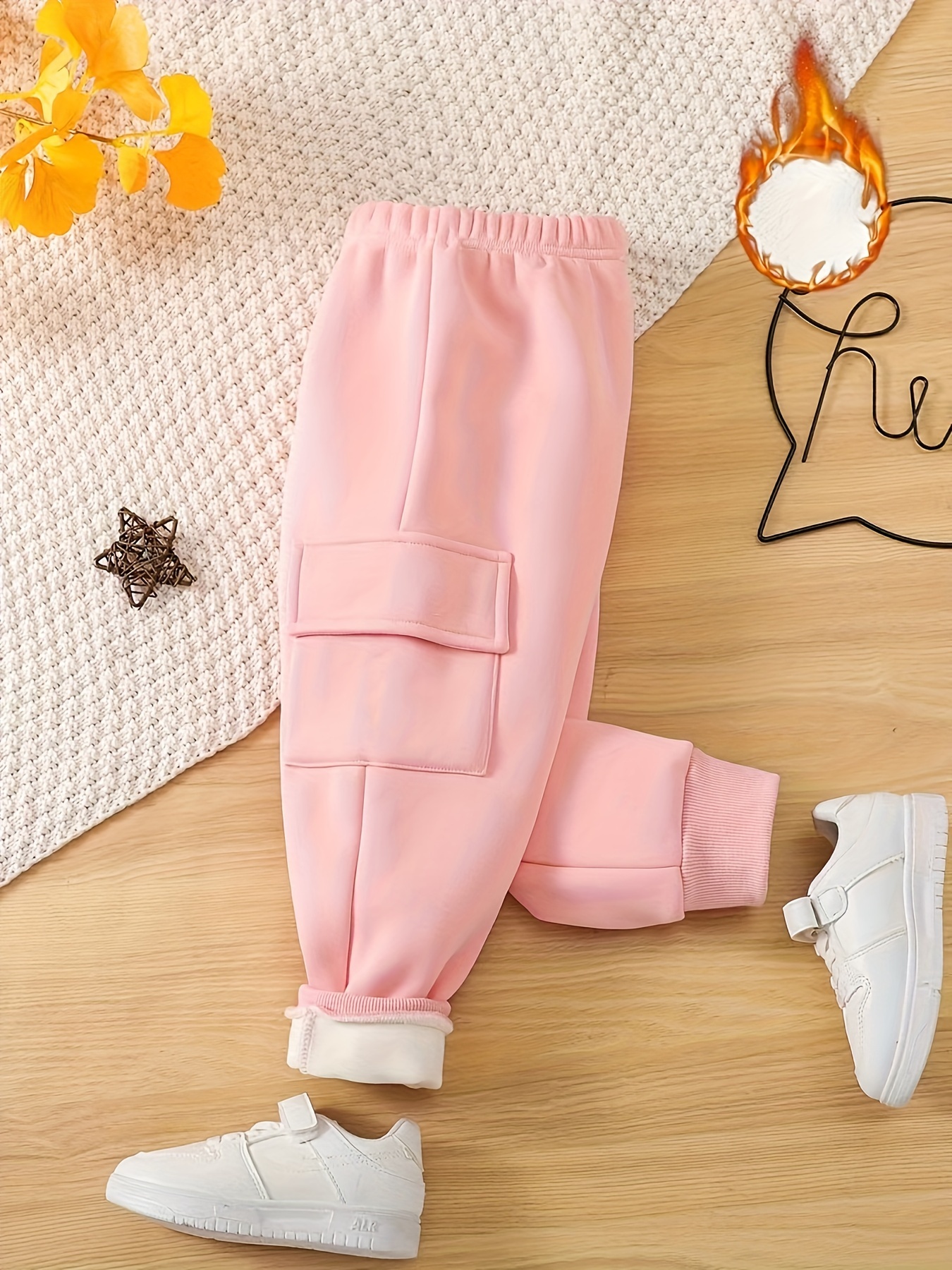 Toddler Girls Solid Fleece Lined Leggings Set Warm Pants - Temu