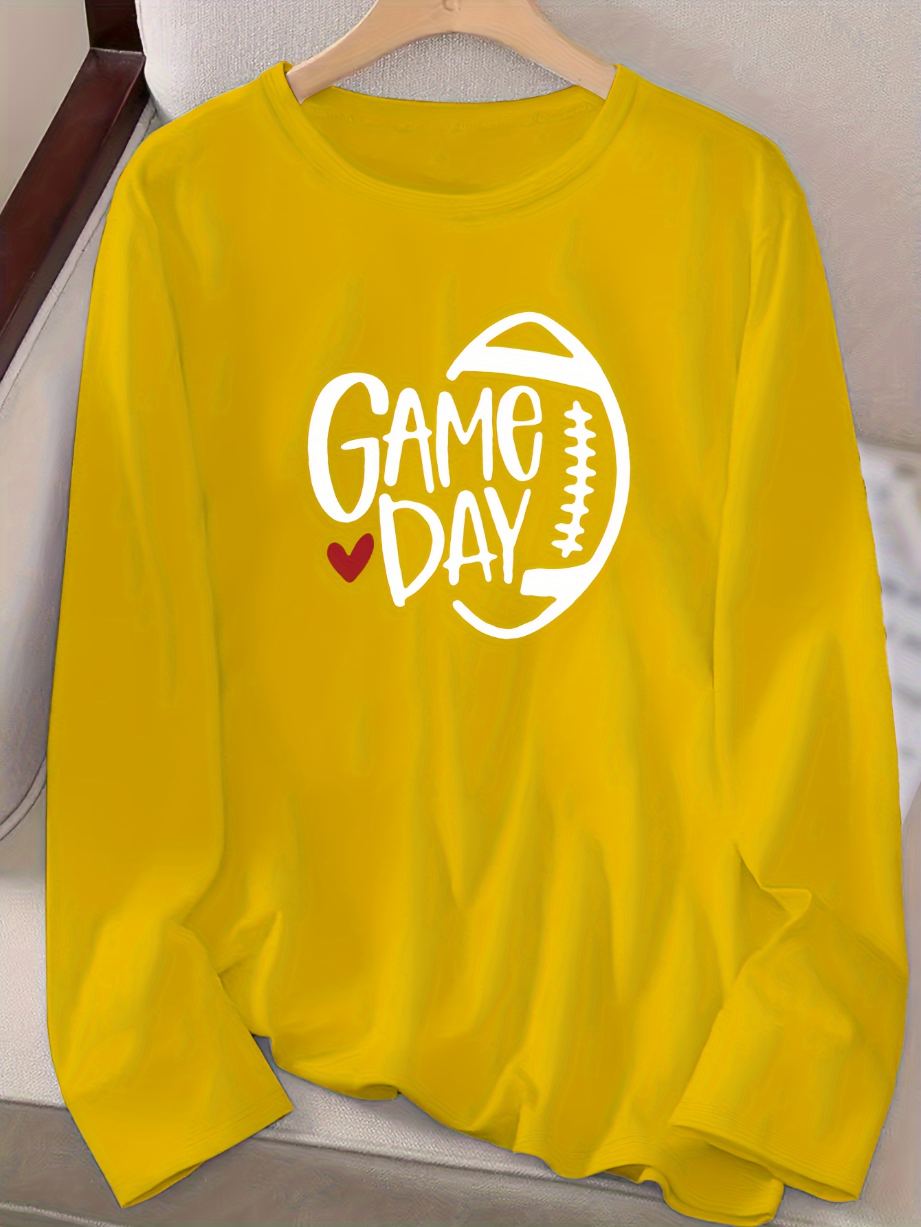 Football Game Day Print T shirt Casual Crew Neck Long Sleeve - Temu