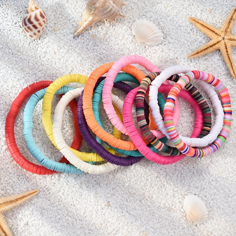 Bohemian Multilayer Polymer Clay Bracelets Set for Women Flower Beads Happy  Letter Bracelet Beach Party Jewelry Set Accessories