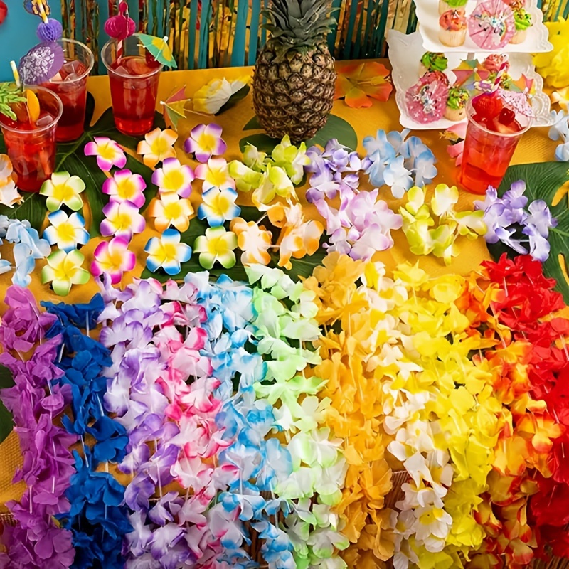  Cwlakon - Accesorios para fiesta luau hawaino, 36 collares leis  y 16 clips florales para cabello : Juguetes y Juegos