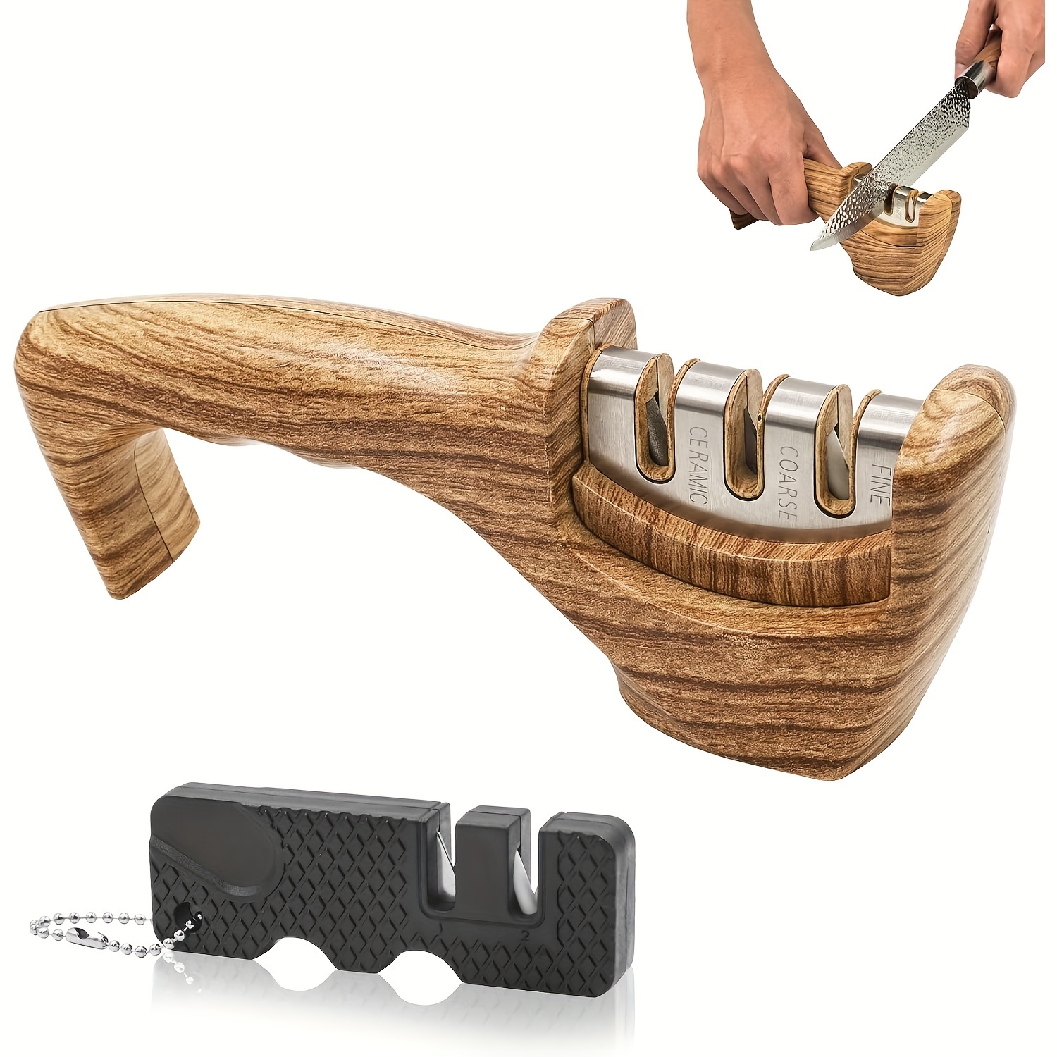Wood Grain Multifunctional Manual Three-Slot Knife Sharpening