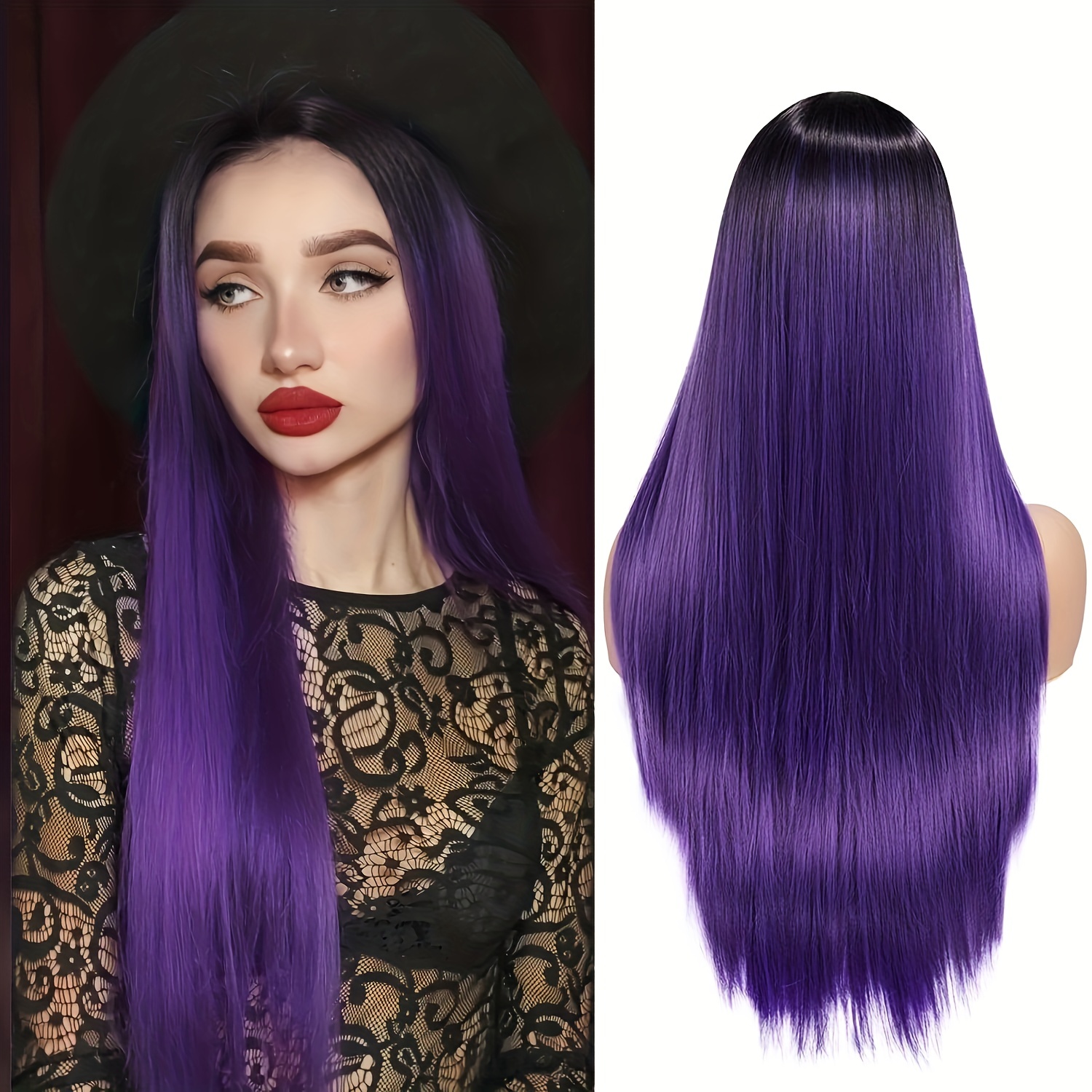 Straight Purple Wigs For Women Long Dark Purple Hair Wig - Temu