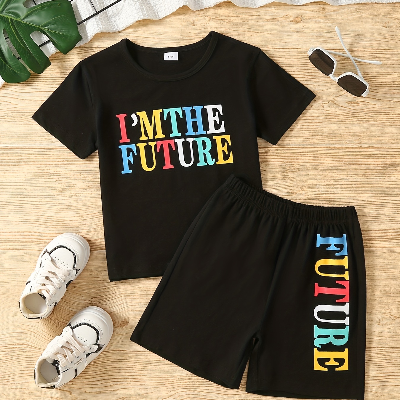 

Boys "future" Casual Outfit Round Neck T-shirt & Shorts Kids Summer Clothes Sets